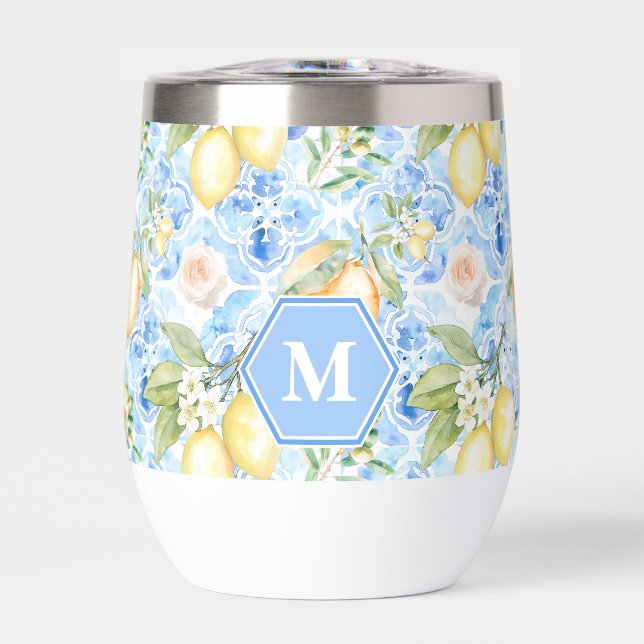 Mediterranean Blue Tile Limoncello Monogram Name (Front)