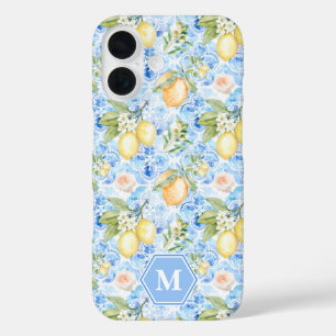 Mediterranean Blue Tile Limoncello Monogram Name iPhone 16 Case