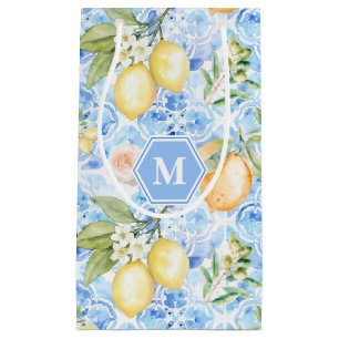 Mediterranean Blue Tile Limoncello Monogram Name Small Gift Bag