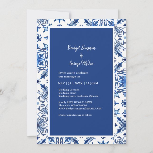 Mediterranean Blue Tile Pattern  Invitation (Front)