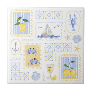 Mediterranean Blue Tile Yellow Lemon Coastal