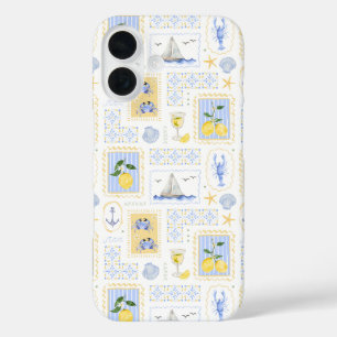 Mediterranean Blue Tile Yellow Lemon Coastal iPhone 16 Case