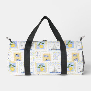 Mediterranean Blue Tile Yellow Lemon Coastal Duffle Bag