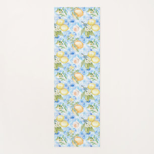 Mediterranean Blue Tile Yellow Lemon Watercolor Yoga Mat