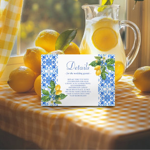 Mediterranean blue tiles and lemons wedding enclosure card