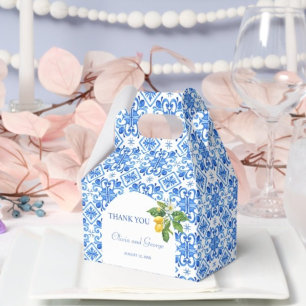 Mediterranean blue tiles and lemons wedding  favour box