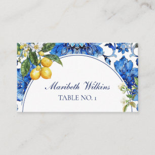 Mediterranean Blue Tiles Citrus Lemon Place Card