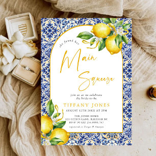 Mediterranean Blue Tiles Lemons Arch Bridal Shower Invitation