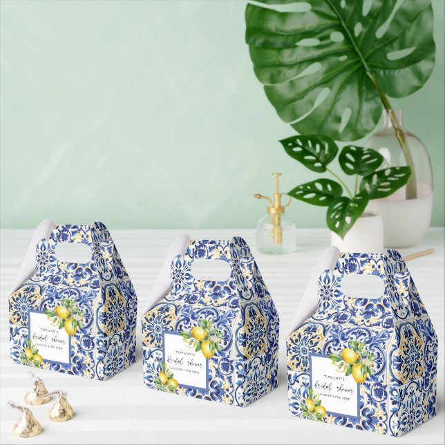 Mediterranean  Blue Tiles Lemons Bridal Shower Favour Box (Multiple)