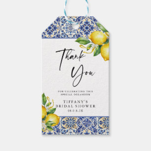 Mediterranean Blue Tiles Lemons Bridal Shower Gift Tags