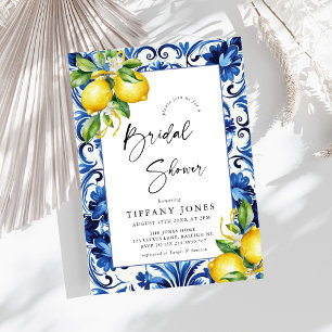 Mediterranean Blue Tiles Lemons Bridal Shower Invitation