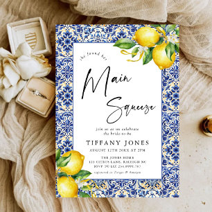 Mediterranean Blue Tiles Lemons Bridal Shower  Invitation