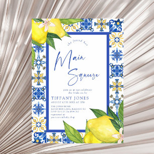 Mediterranean Blue Tiles Lemons Bridal Shower Invitation