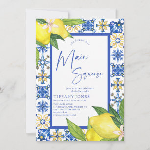 Mediterranean Blue Tiles Lemons Bridal Shower Invitation
