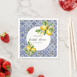 Mediterranean  Blue Tiles Lemons Bridal Shower Napkin