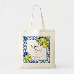 Mediterranean  Blue Tiles Lemons Bridal Shower Tote Bag