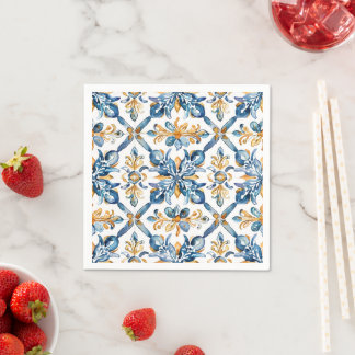 Mediterranean Blue Tiles Napkins Decor