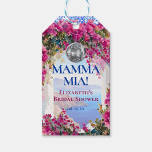 Mediterranean Blue Tiles Pink Flowers Disco Ball Gift Tags