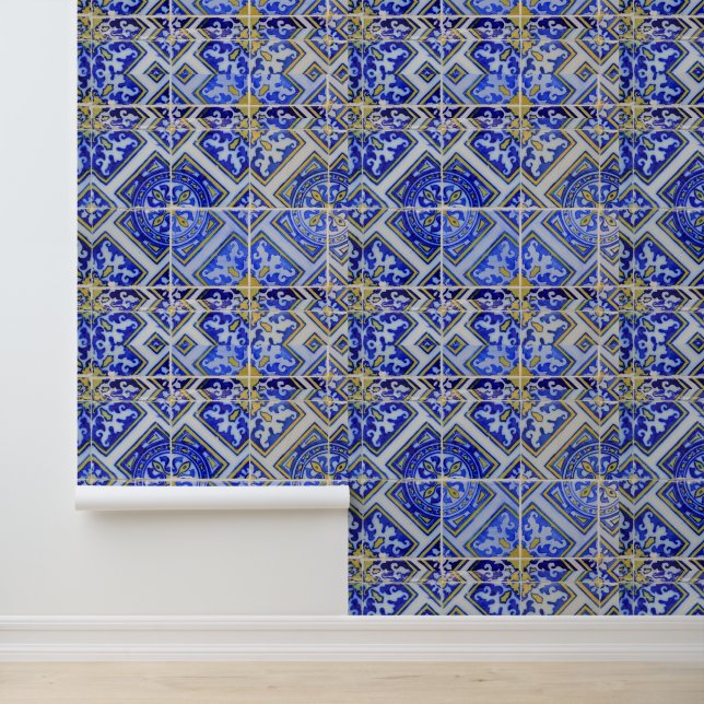 Mediterranean Blue Tiles Portuguese Azulejo   Wallpaper (Application)