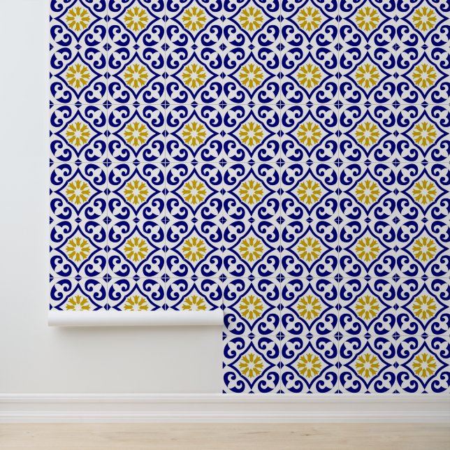 Mediterranean Blue Tiles Portuguese Azulejo   Wallpaper (Application)