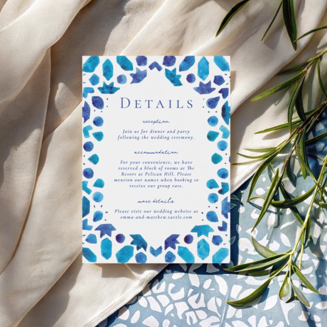 Mediterranean Blue Tiles Wedding Details Enclosure Card (Creator Uploaded)