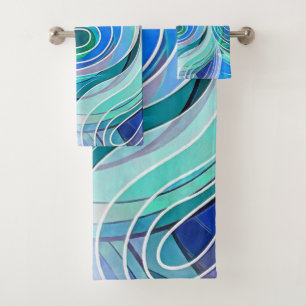 Mediterranean Blue Turquoise Coast Doodle Bath Towel Set