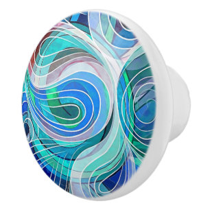 Mediterranean Blue Turquoise Coast Doodle Ceramic Knob
