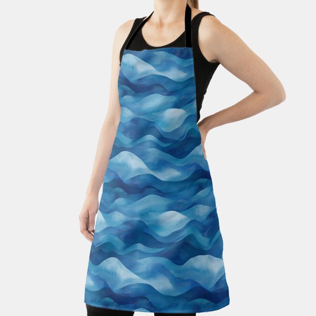 Mediterranean Blue Waves All-Over Print Apron (Insitu)