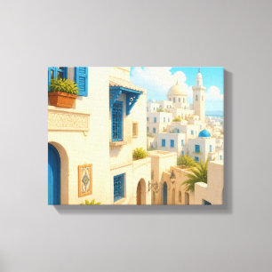 Mediterranean Blue & White Coastal Villa Canvas  Print