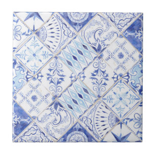 Mediterranean Blue White Floral Vintage Kitchen Ce Tile