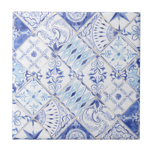 Mediterranean Blue White Floral Vintage Kitchen Tile
