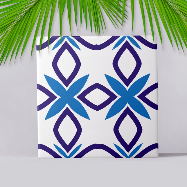 Mediterranean Blue & White Geometric Pattern Tile (Creator Uploaded)