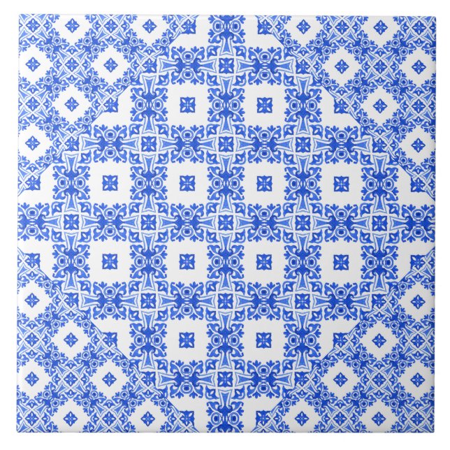 Mediterranean blue white iznik delft style pattern tile (Front)