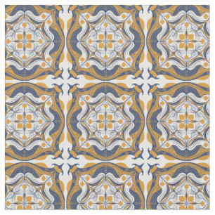 Mediterranean Blue White Lemon Fabric