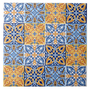 Mediterranean Blue White Red Tile Pattern 