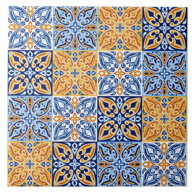 Mediterranean Blue White Red Tile Pattern  (Front)