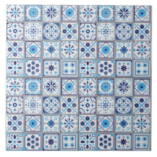 Mediterranean Blue White Tile Pattern Watercolor