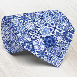 Mediterranean Blue White Tile Pattern Watercolor Tie<br><div class="desc">An indigo navy blue and white Mediterranean tile pattern in watercolor.  Original art by Nic Squirrell.</div>