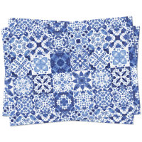 Mediterranean Blue White Tile Pattern Watercolor