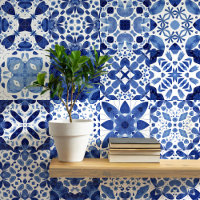 Mediterranean Blue White Tile Watercolor