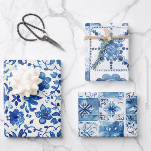 Mediterranean Blue & White Tiles 3 Wrapping Paper Sheet