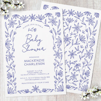 Mediterranean Blue Wildflower Arch Baby Shower Invitation