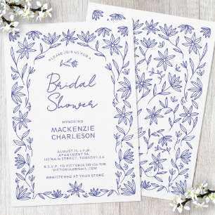 Mediterranean Blue Wildflower Arch Bridal Shower Invitation