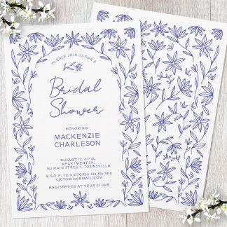 Mediterranean Blue Wildflower Arch Bridal Shower Invitation
