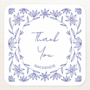 Mediterranean Blue Wildflower Line Art Thank You Square Sticker