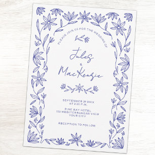 Mediterranean Blue Wildflower QR Code Wedding Invitation