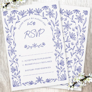 Mediterranean Blue Wildflower Wedding RSVP Card