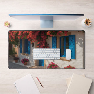 Mediterranean Blue Window Floral House Desk Mat