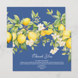 Mediterranean Blue & Yellow Lemon Bridal Shower  Thank You Card