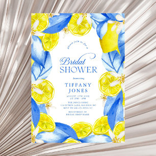 Mediterranean Blue Yellow Lemons Bridal Shower Invitation